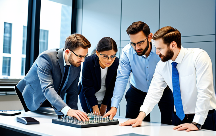 Engineering Collaboration**
"A diverse team of professional mechanical engineers in appropriate attire collaborating around a table in a bright, modern office space. They are reviewing a 3D model of a machine component on a large screen. The atmosphere is collaborative and focused. safe for work, appropriate content, fully clothed, professional, perfect anatomy, correct proportions, natural pose, well-formed hands, proper finger count, natural body proportions, high quality."
**