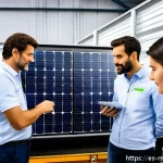 Home 20 기계설계기사와 친환경 설계 기술 - A modern industrial workshop scene in Spain showcasing sustainable mechanical design: engineers wear...