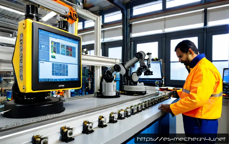 기계설계와 스마트 팩토리 설계 사례 - Photorealistic Spanish smart factory design case study, middle-aged Hispanic industrial engineer in ...